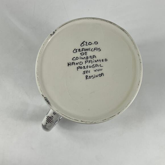 Ceramicas De Coimbra Portugal Pitcher Hand Painted Floral Deer Bird Motif 8" - Picture 6 of 13